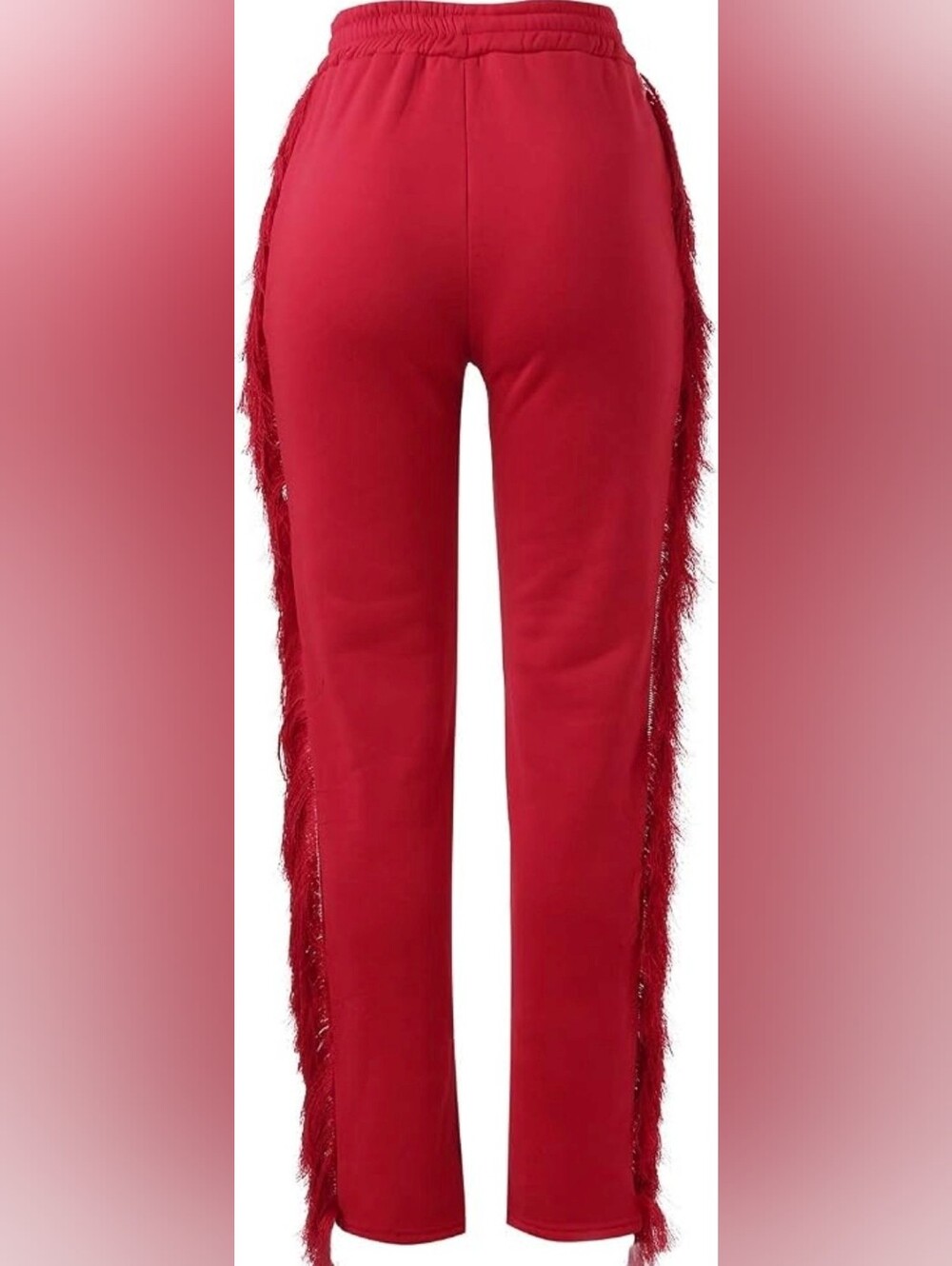 Red Fringe Track Pants - Women